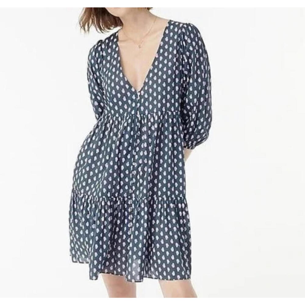 J CREW navy pink floral Voile beach pattern cotton mini dress sz XS